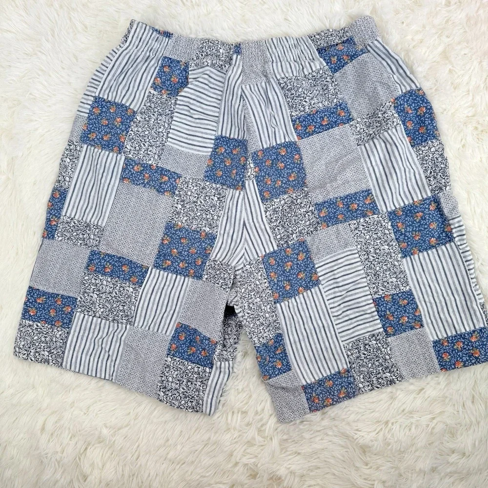 Vtg 90s Patchwork Shorts Womens M Cottage Indie Boho Bermuda Skater Long Baggy